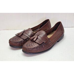 Nunn Bush Brown Leather Woven Loafers With Tassels & Fringe Detail For Mens 11M